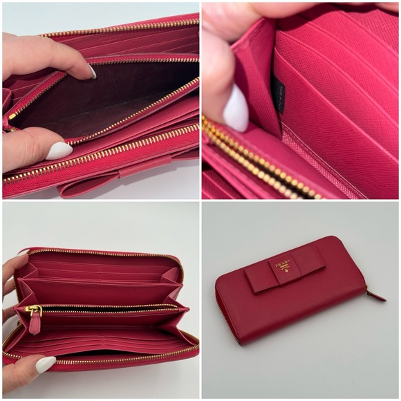 (SOLD) Prada Saffiano Leather Pink Bow Tie Wallet - Picture 15 of 16